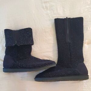 Sonoma Women's Black Knit Sparkle Fold Boots Sz9